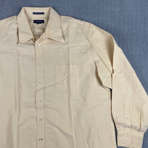 Land's End Men's 17.5-34 Peach Solid Long Sleeve Button Up Shirt - Picture 4 of 16